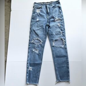 $59 American Eagle 2 Mom Jean Distressed Ripped Frayed Cut Out Logo